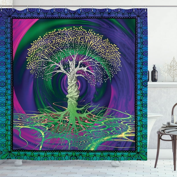 Digital Psychedelic Tree of Life with Turning Gothic Background Mystery Display Area Rugs Nature Outdoor Runner Rug Purple Fuchsia 20 x 48 